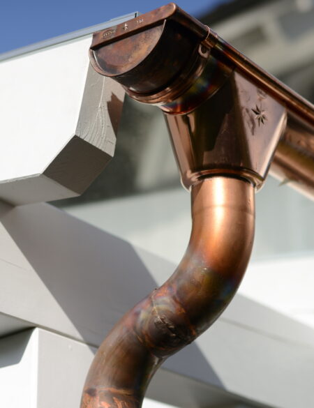 Half round copper gutters on a rooftop