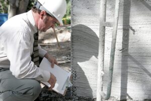 person inspecting foundation